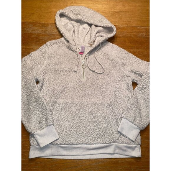 No Boundaries Womens White Sherpa Fleece Hoodie With Kangaroo Pocket & Half-Zip - Picture 1 of 4